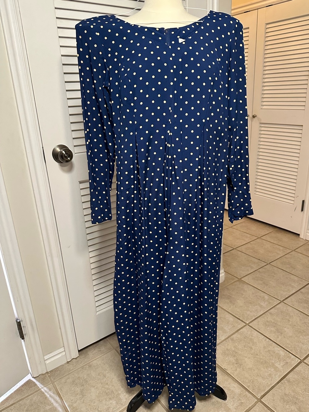 VTG Navy Polka Dot Long-Sleeve Wide Leg Jumper with Shoulder Pads